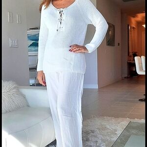 NWOT Boston Proper White Lace-up Sweater